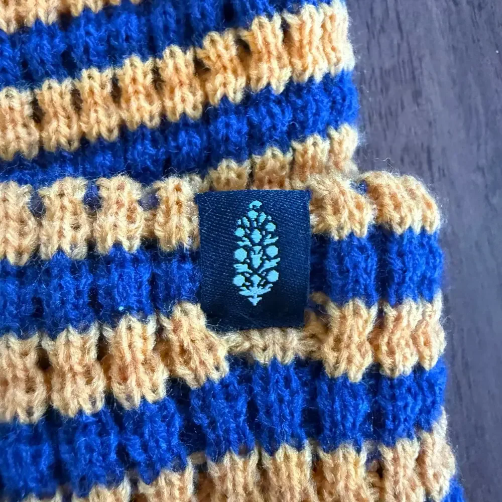 NWT FP Movement Stripe it Up Cool Down Beanie in Varsity Orange Blue Stripe - Picture 3 of 5